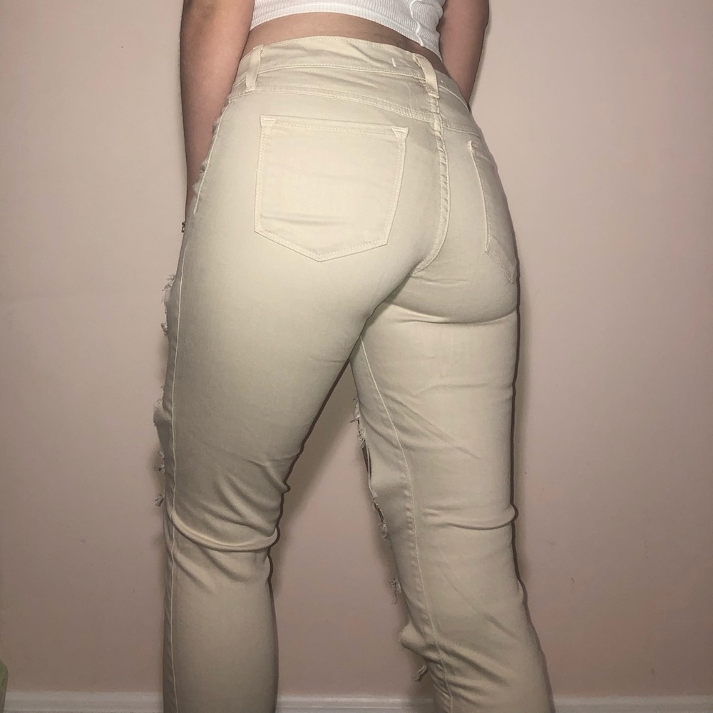Flying Monkey tan ripped ankle jeans